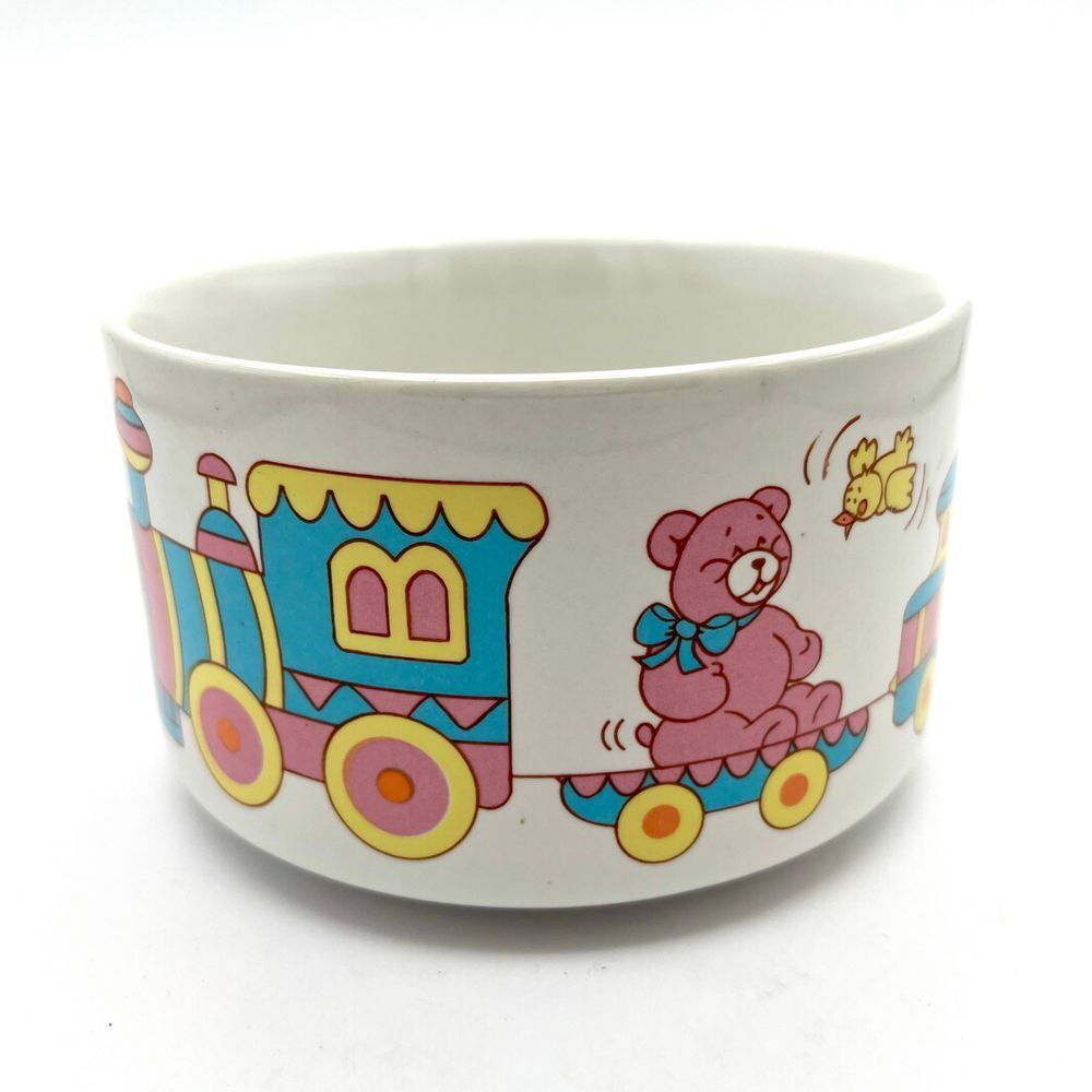 Vintage 1988 Baby Cereal Bowl Train Bear Bird With ABC's by CMC, Inc. Korea